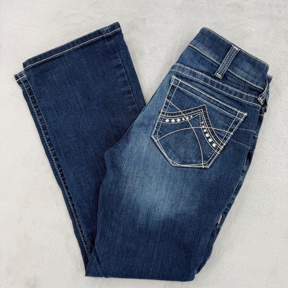 Ariat REAL Denim Mid Rise Boot Cut Jean Womens 29S Dark Wash Blue Strech Western